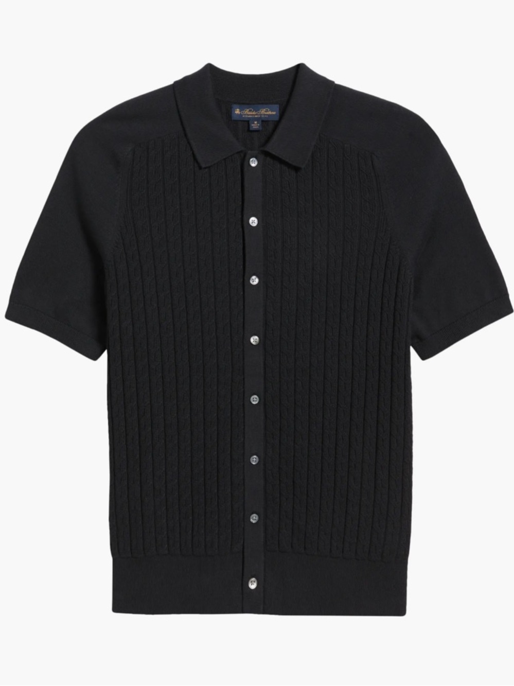 Brooks Brothers Cable Stitch Cotton Button Up Polo Sweater XL NWT in Navy Blue